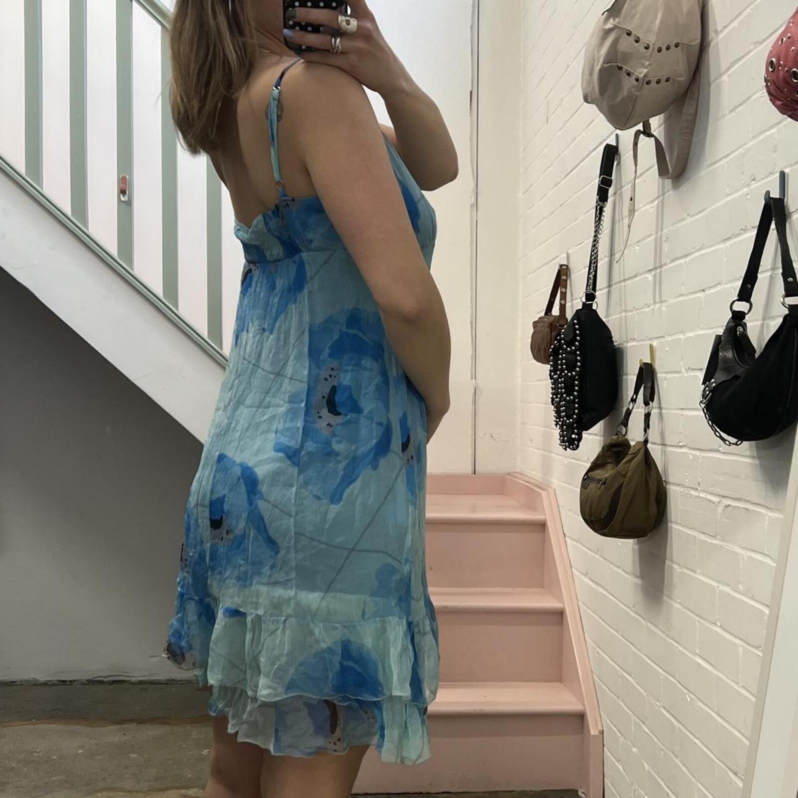 Blue silk floaty printed vintage slip dress