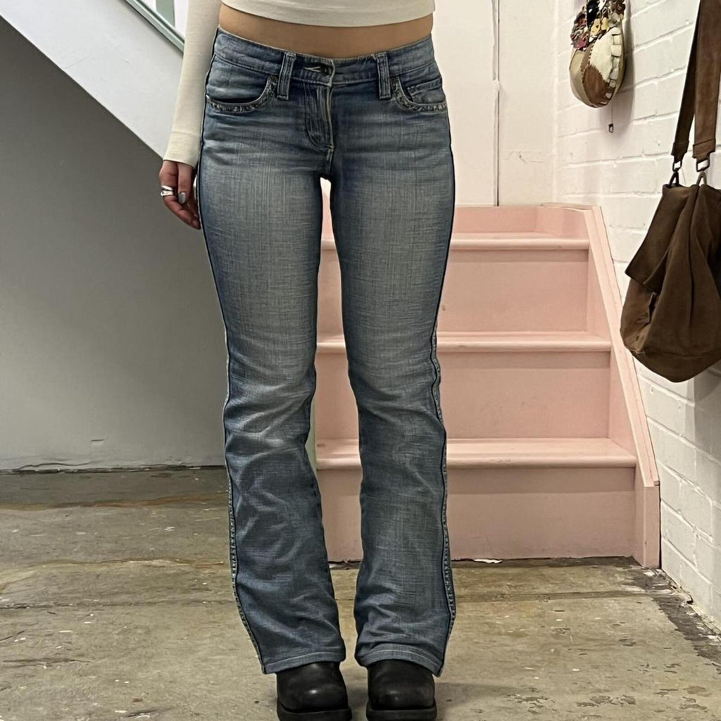 Esprit light wash low rise studded vintage flared jeans