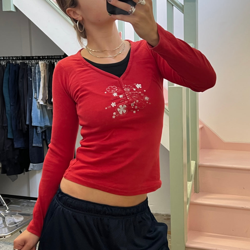 Cache red long sleeve top
