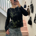 Black printed long sleeve top