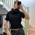 Black short sleeve roll neck batwing sweater