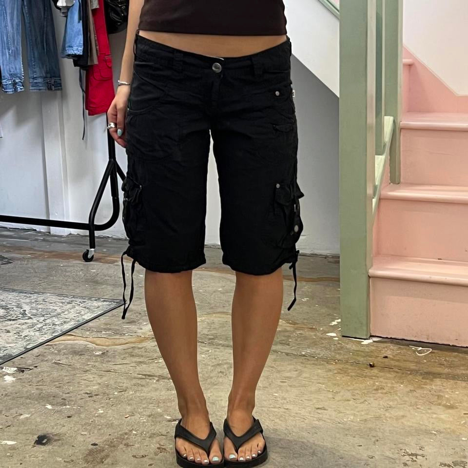 Black knee length cargo shorts