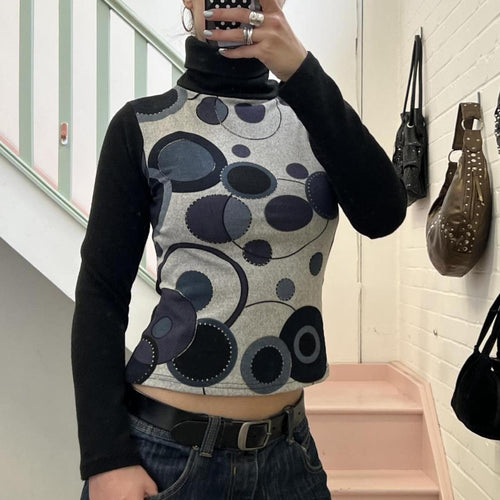 black and grey roll neck polka dot geo print vintage retro style sweater