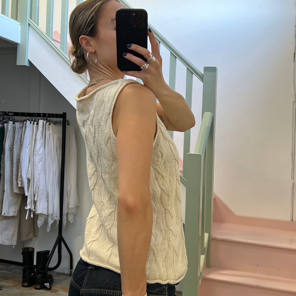 Cream cable rib boat neck vest