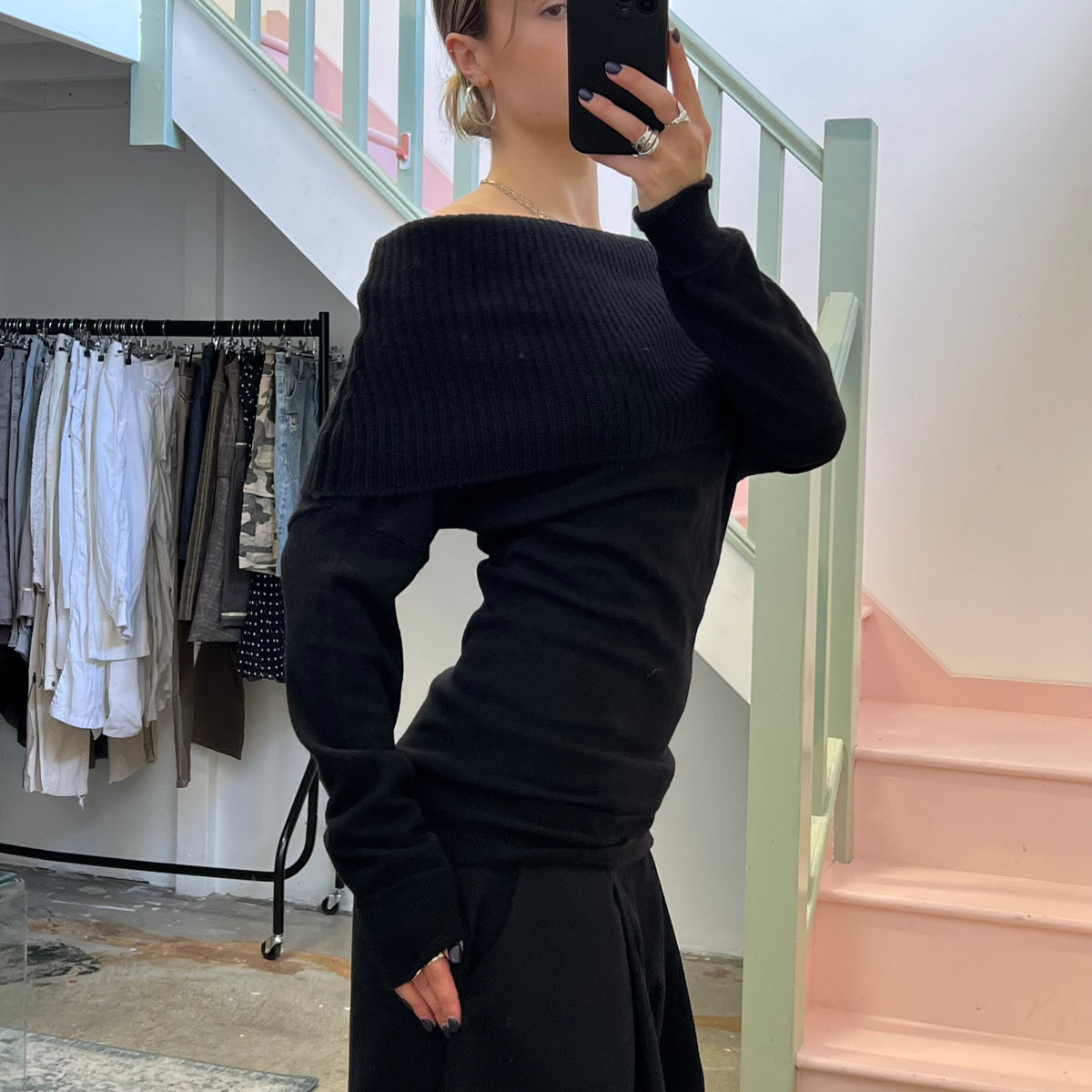 Sisley black off shoulder sweater