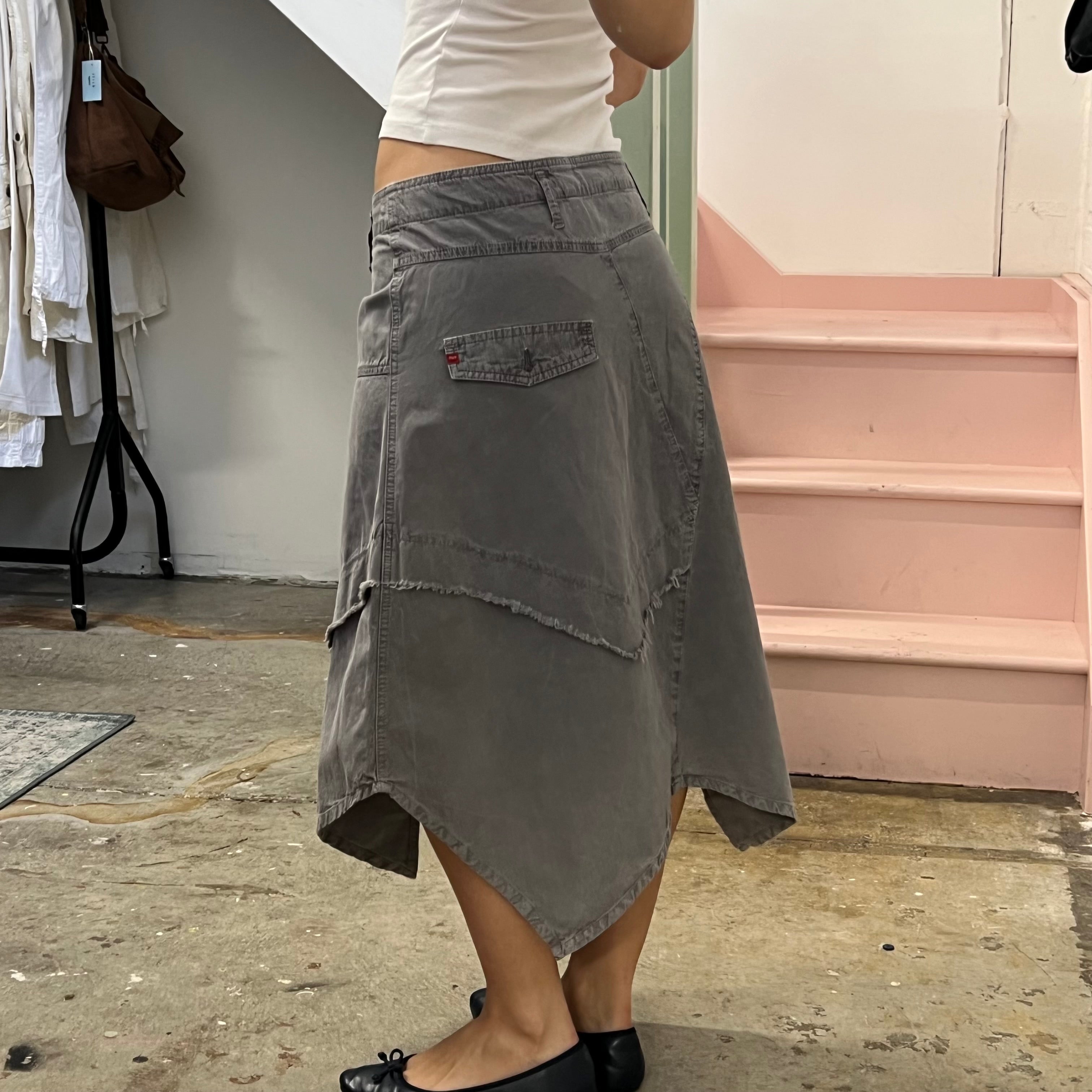 Grey utility style asymmetrical midi skirt