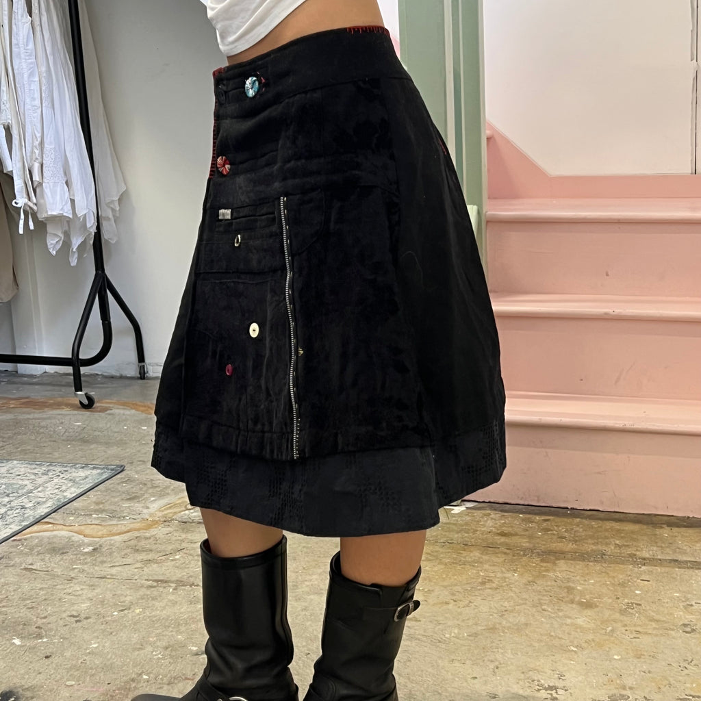 Desigual patchwork wrap around button skirt