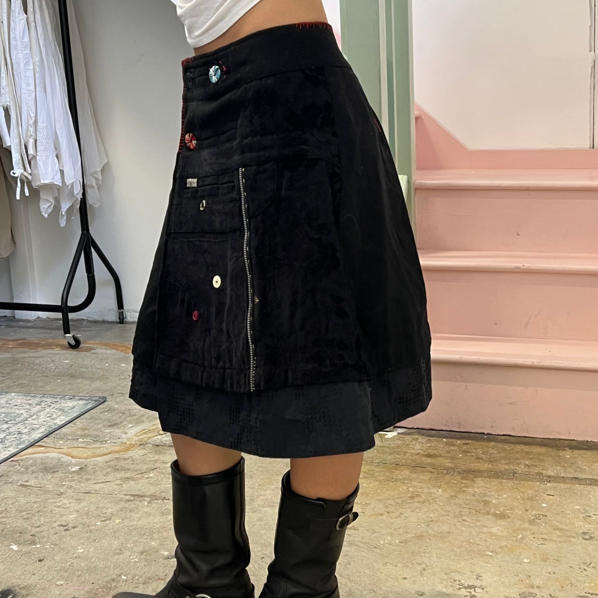 Desigual patchwork wrap around button skirt
