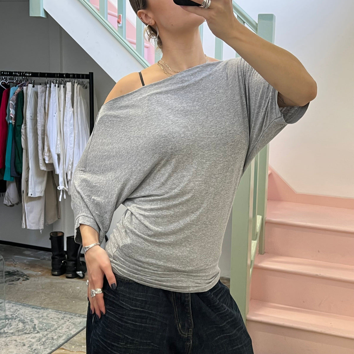 Grey slouchy batwing top