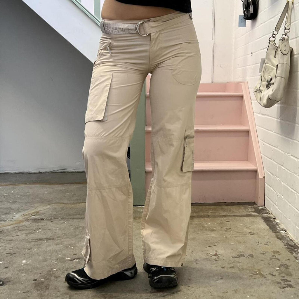 cream low rise wide leg vintage cargo trousers