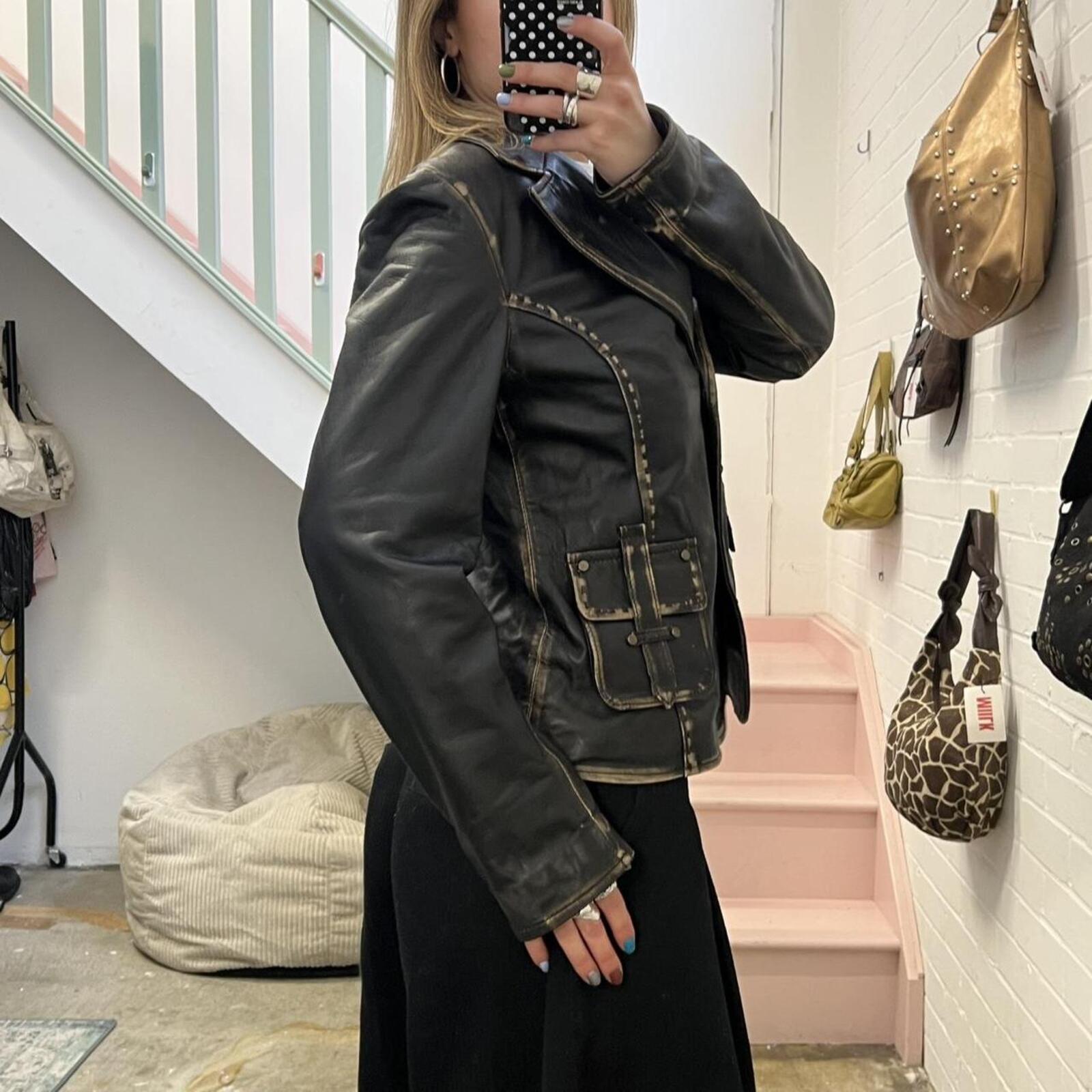 dark brown washed leather vintage blazer