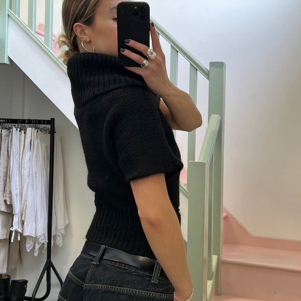 Black short sleeve roll neck batwing sweater