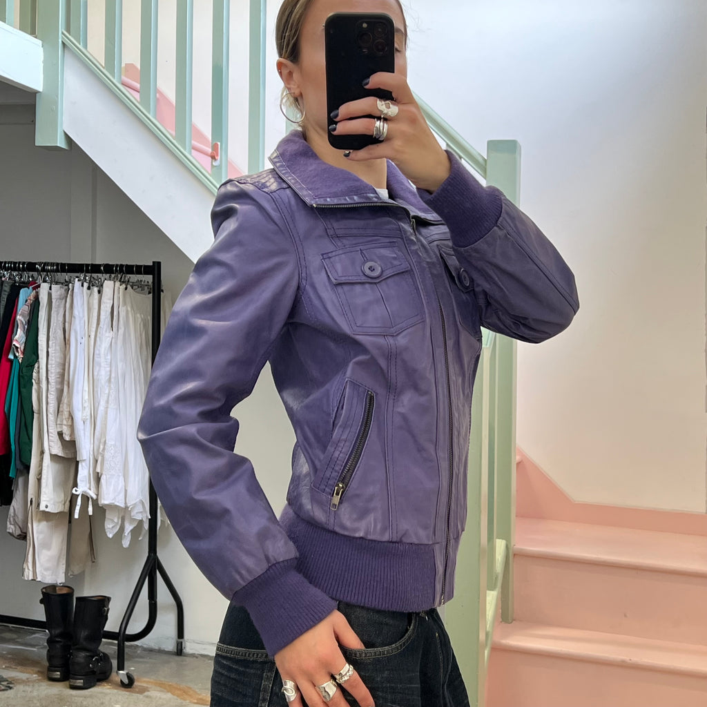 ONLY purple leather bomber jacket