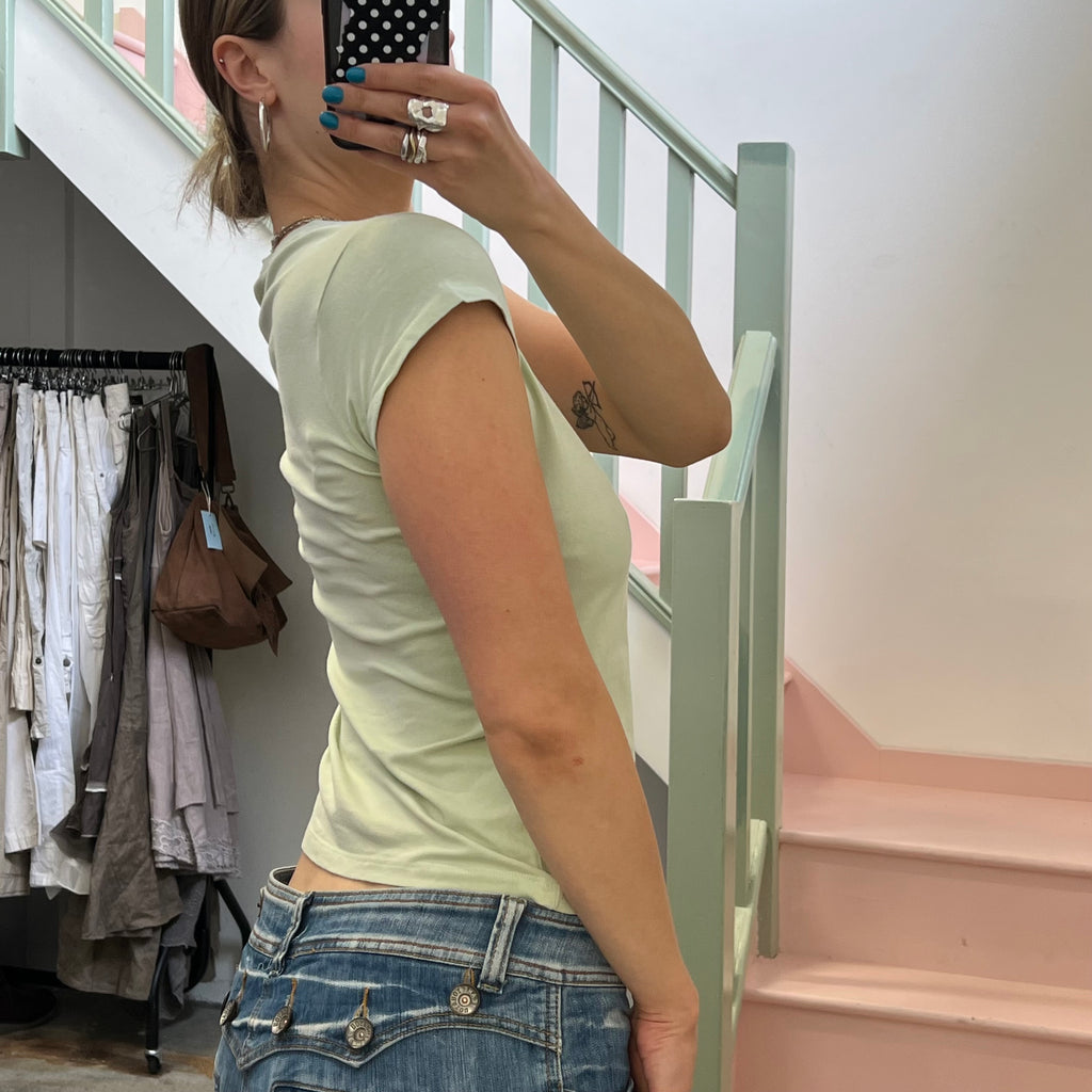 Pastel green button up tee