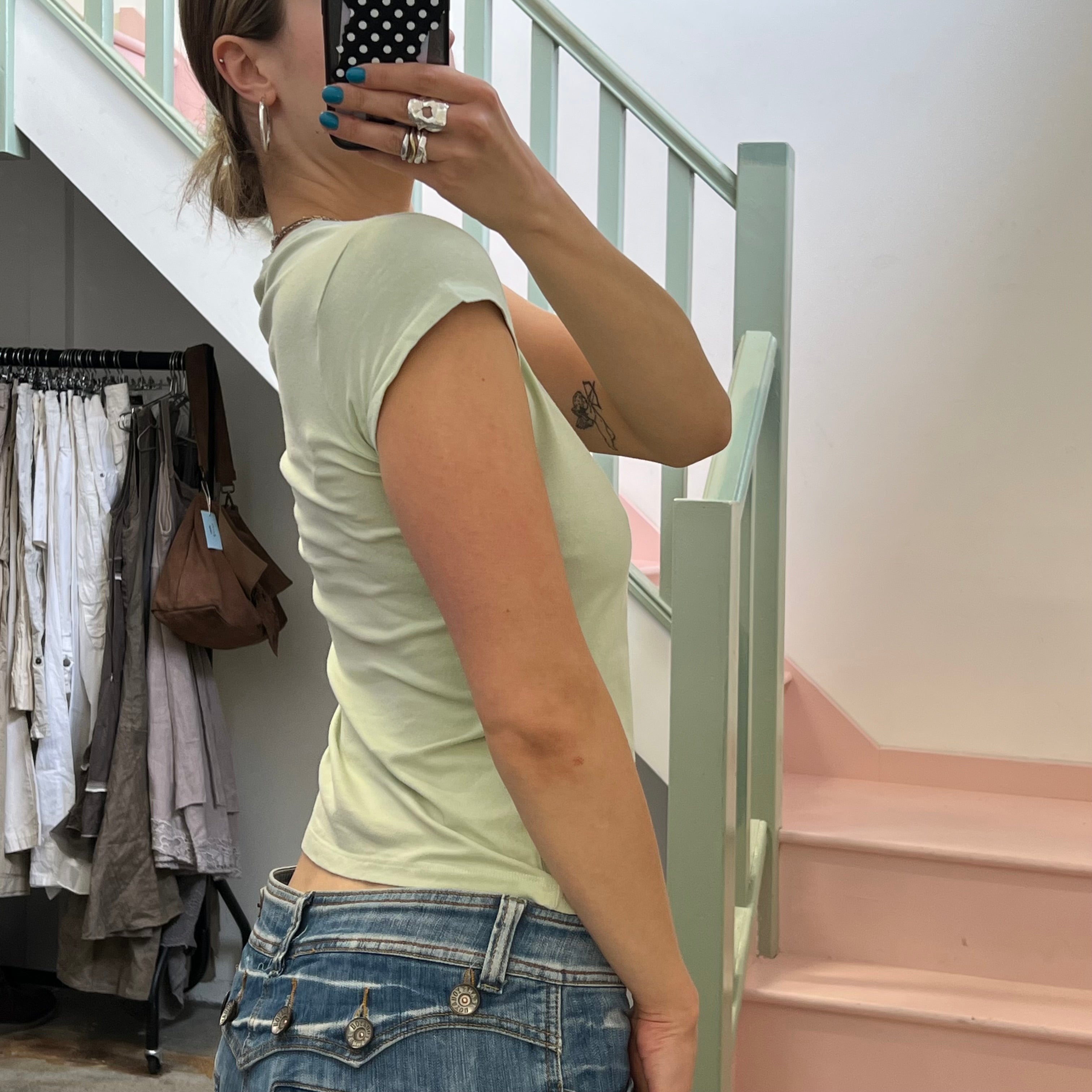 Pastel green button up tee