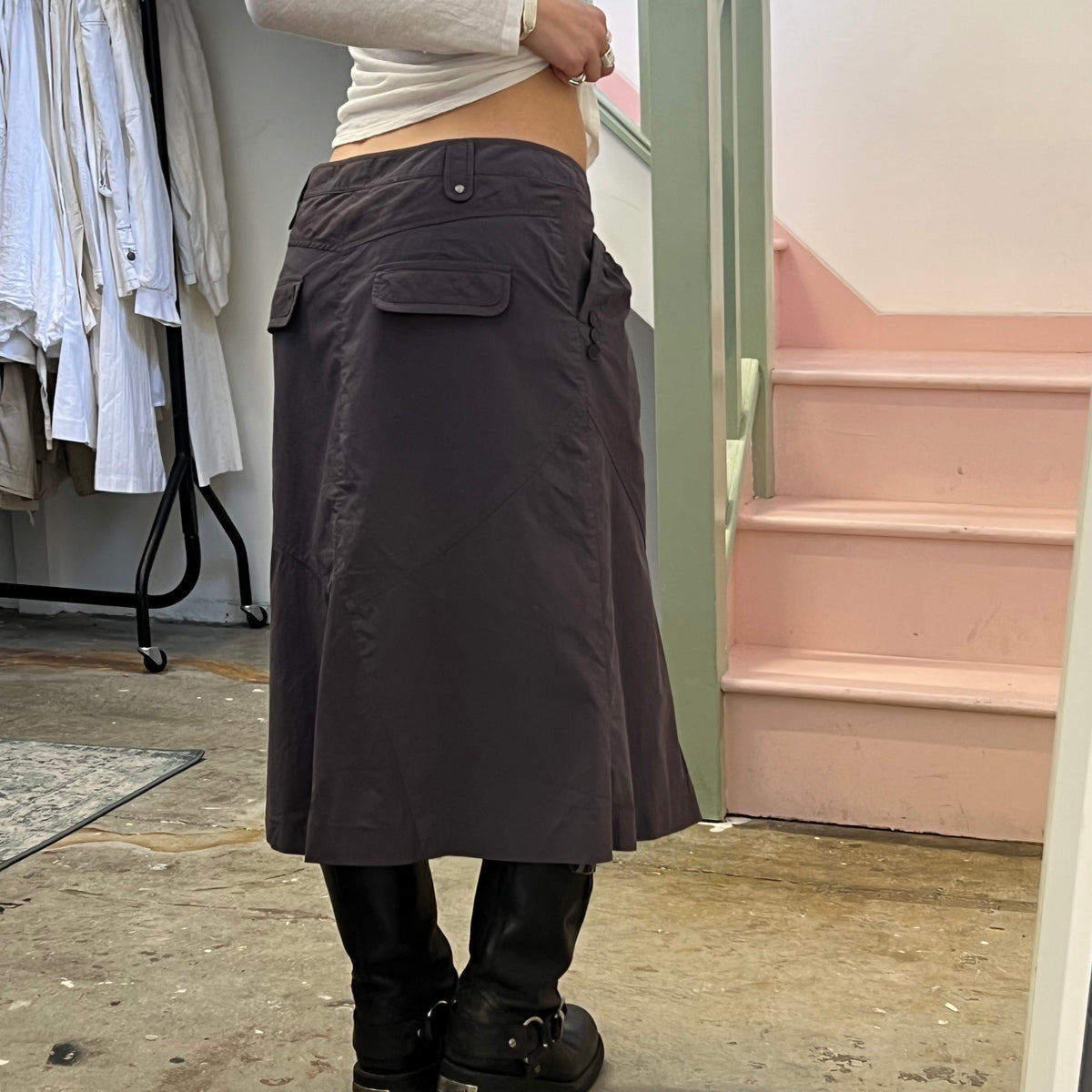 Grey cargo midi skirt