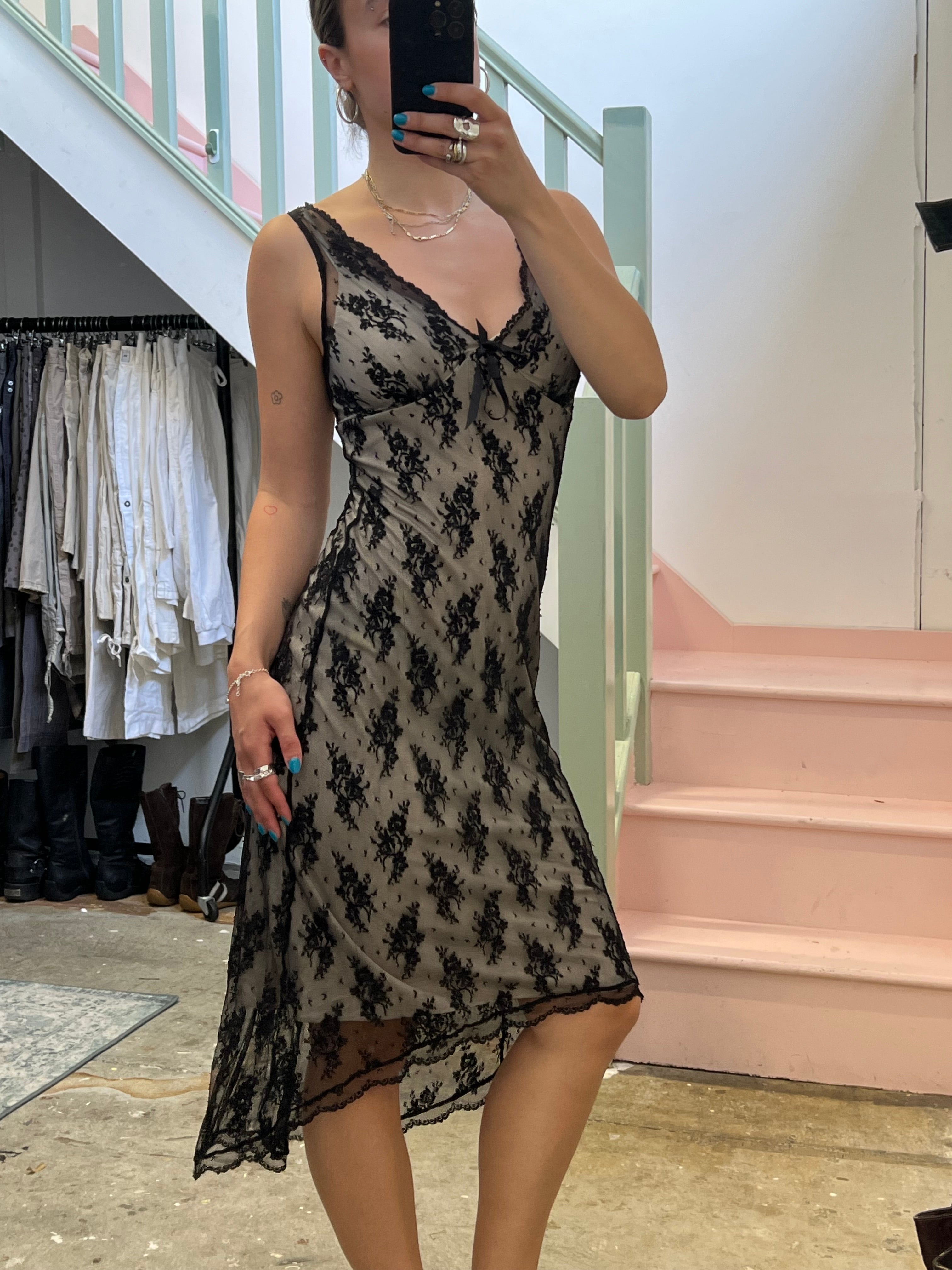 Black lace midi dress