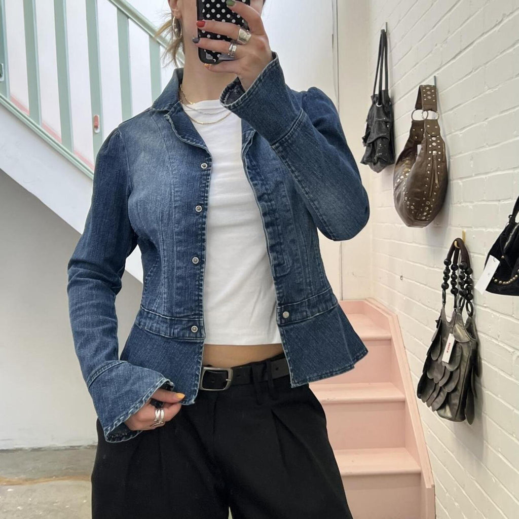 Navy denim fitted button up jacket