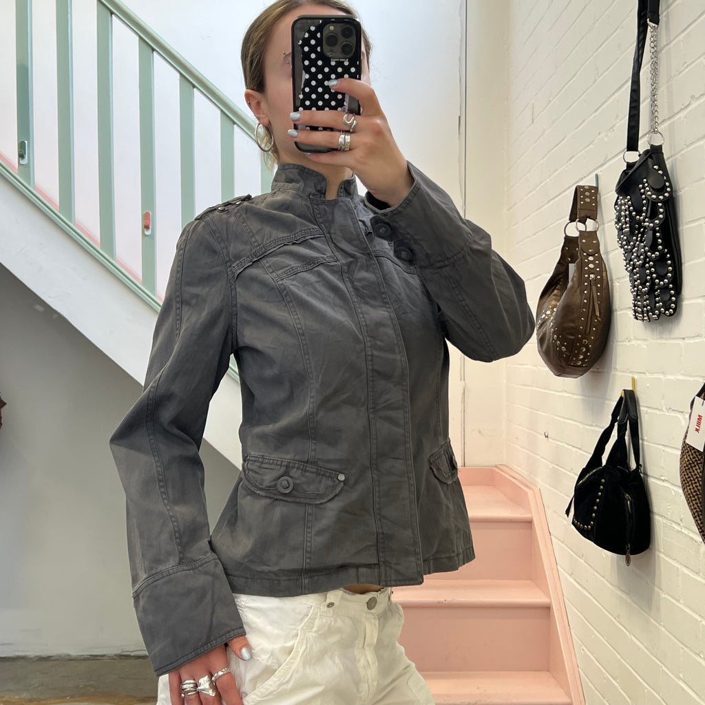 Mexx grey fitted button up utility jacket