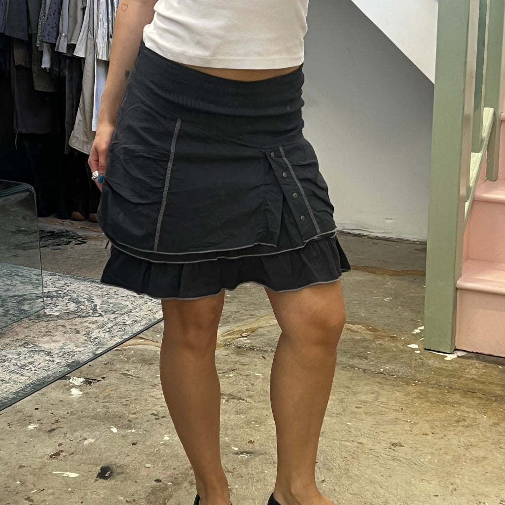 Grey utility layered cargo mini skirt