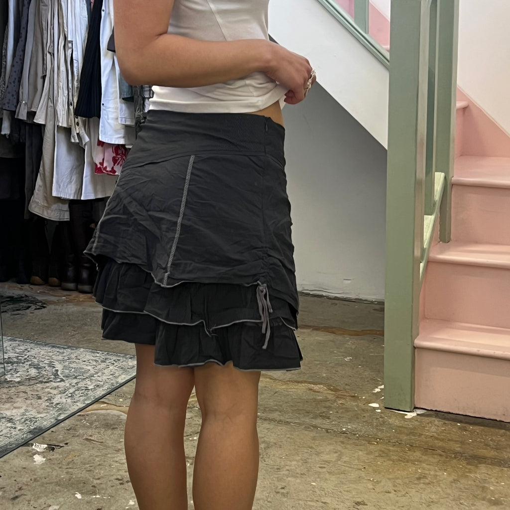 Grey utility layered cargo mini skirt