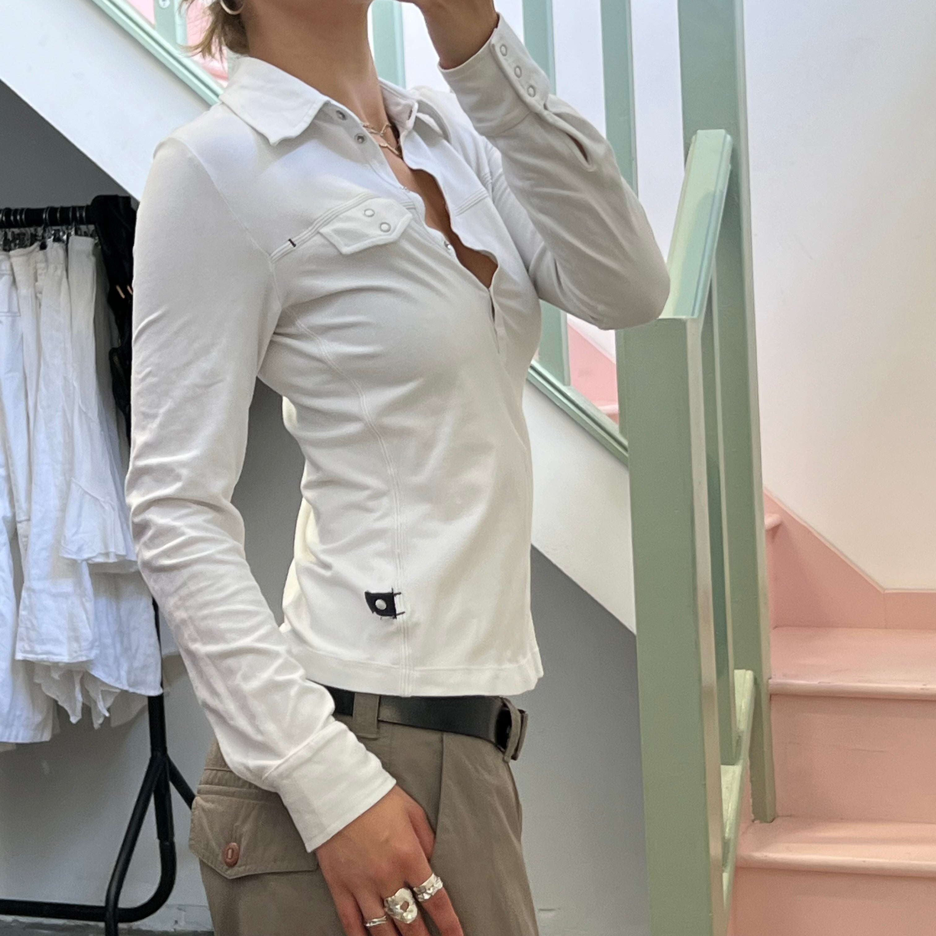 Mexx white fitted long sleeve polo shirt
