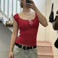 Red and white polka dot scoop neck milkmaid style vintage baby tee