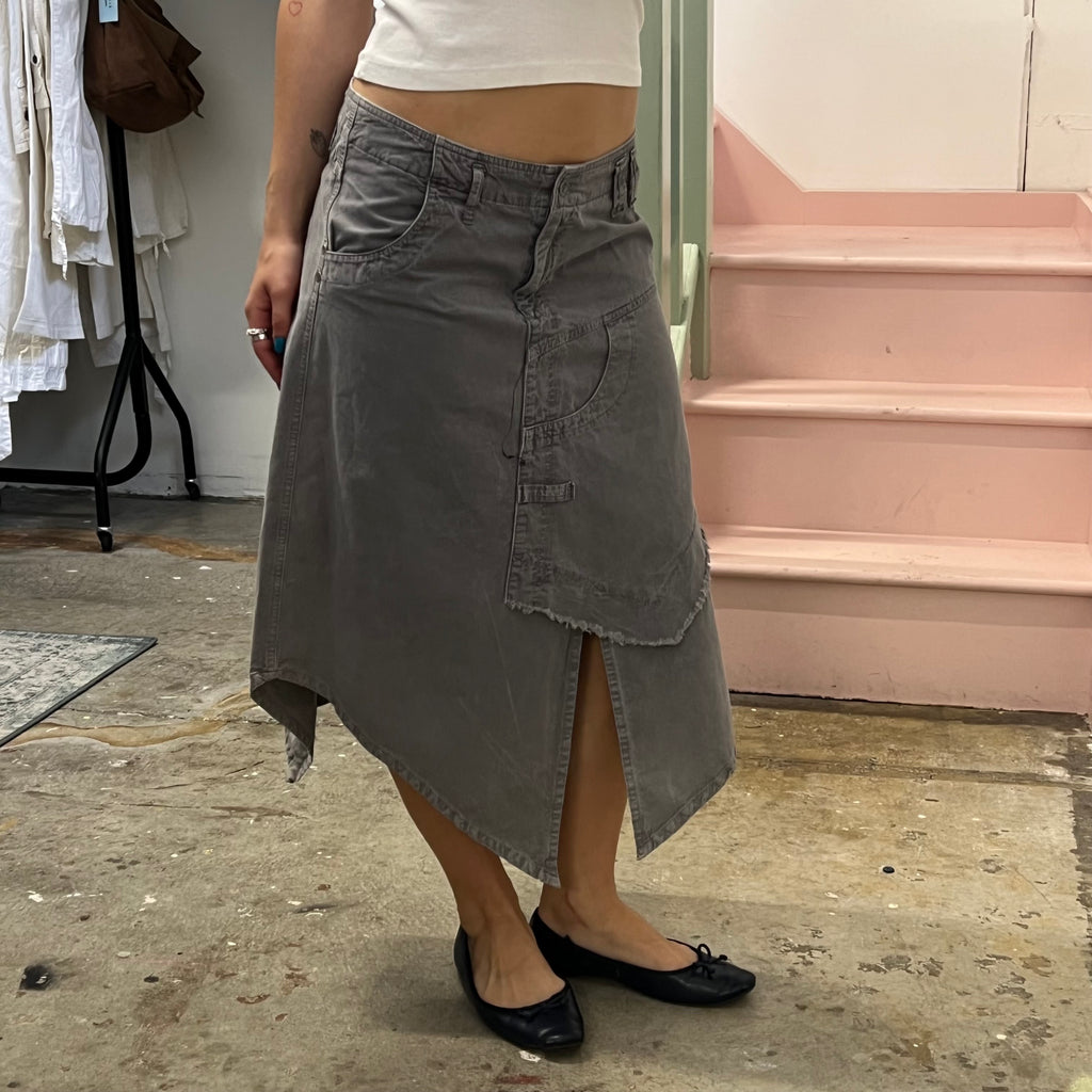 Grey utility style asymmetrical midi skirt