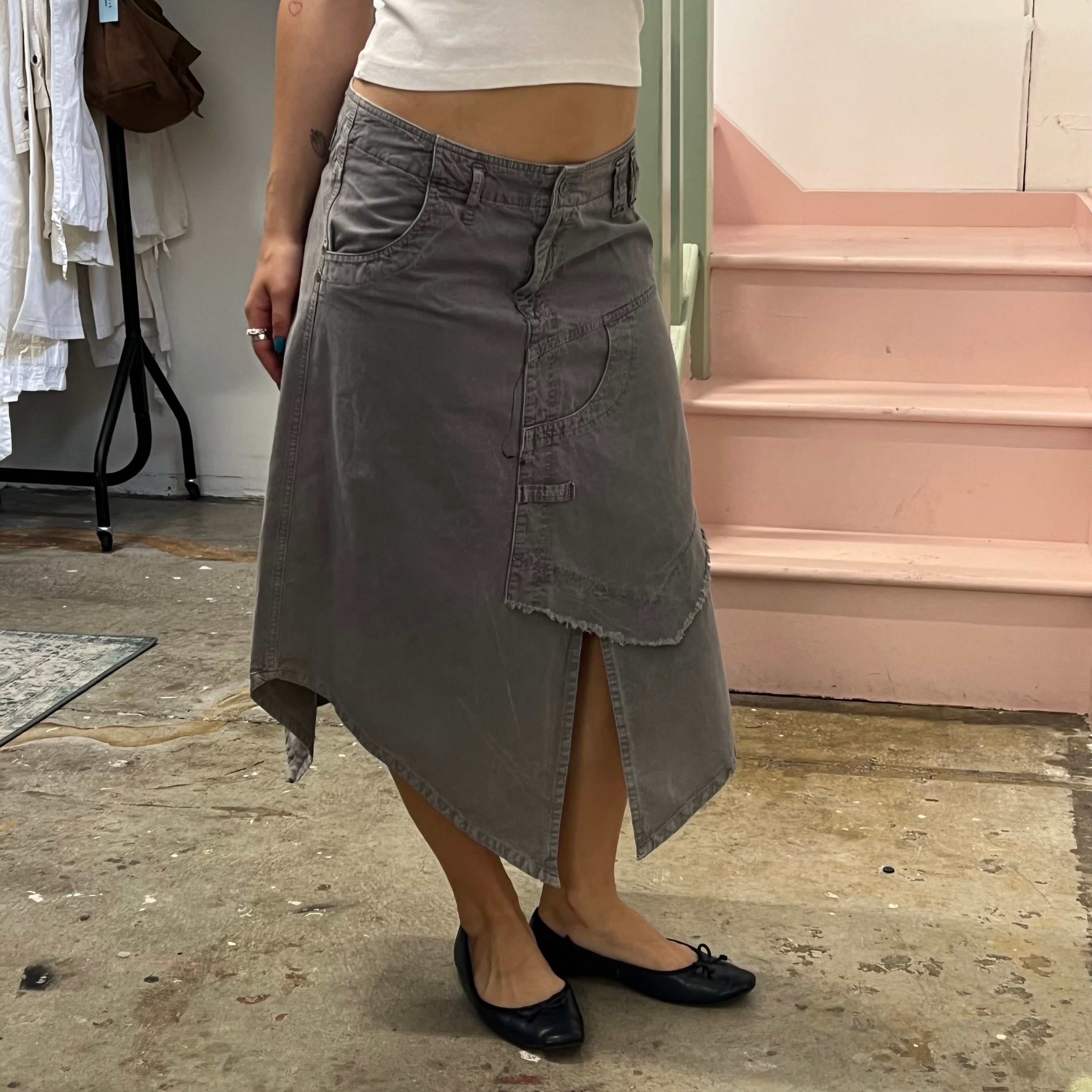 Grey utility style asymmetrical midi skirt