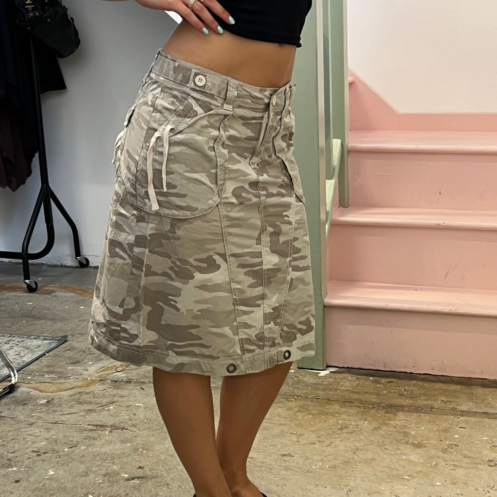 Camo print cargo midi skirt