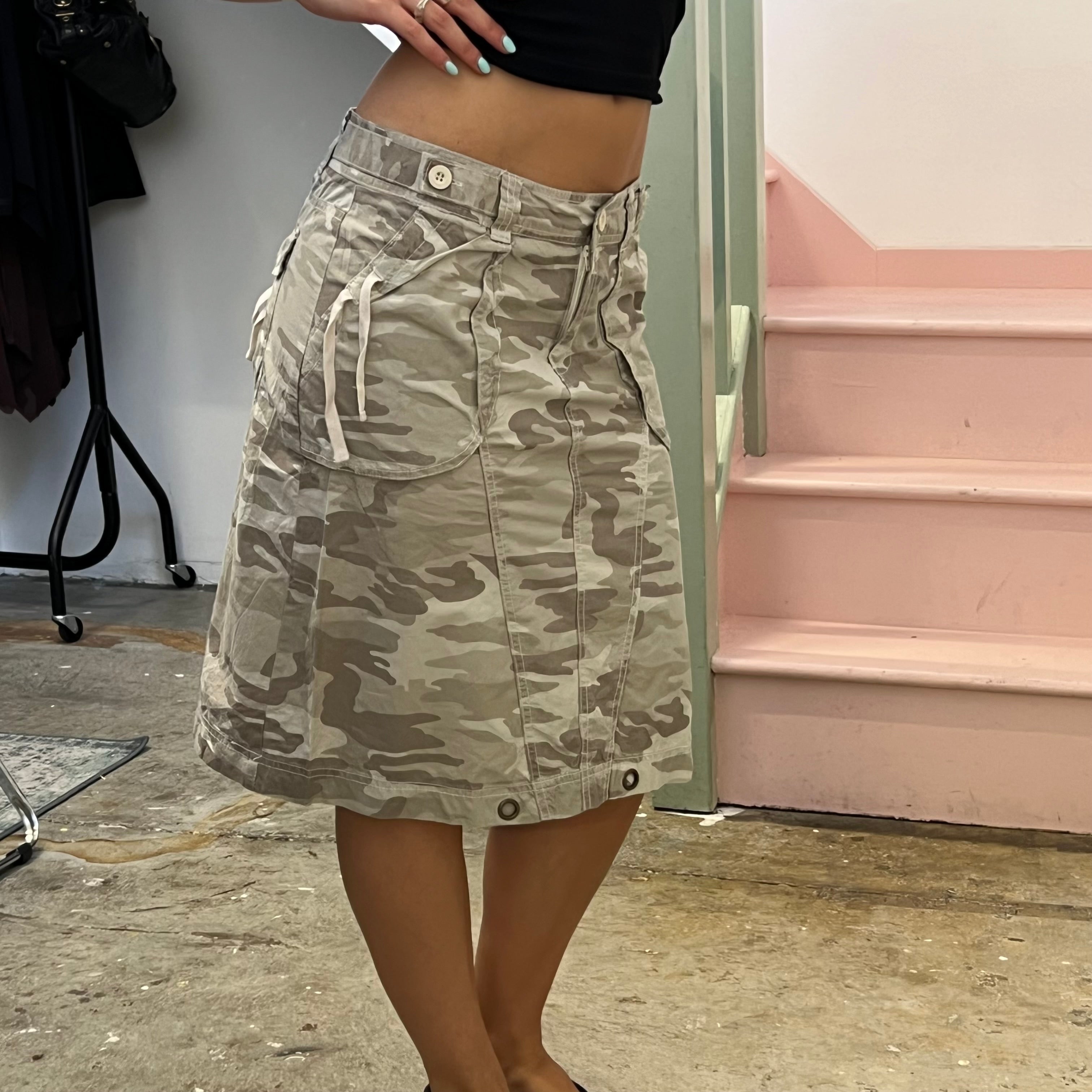 Camo print cargo midi skirt