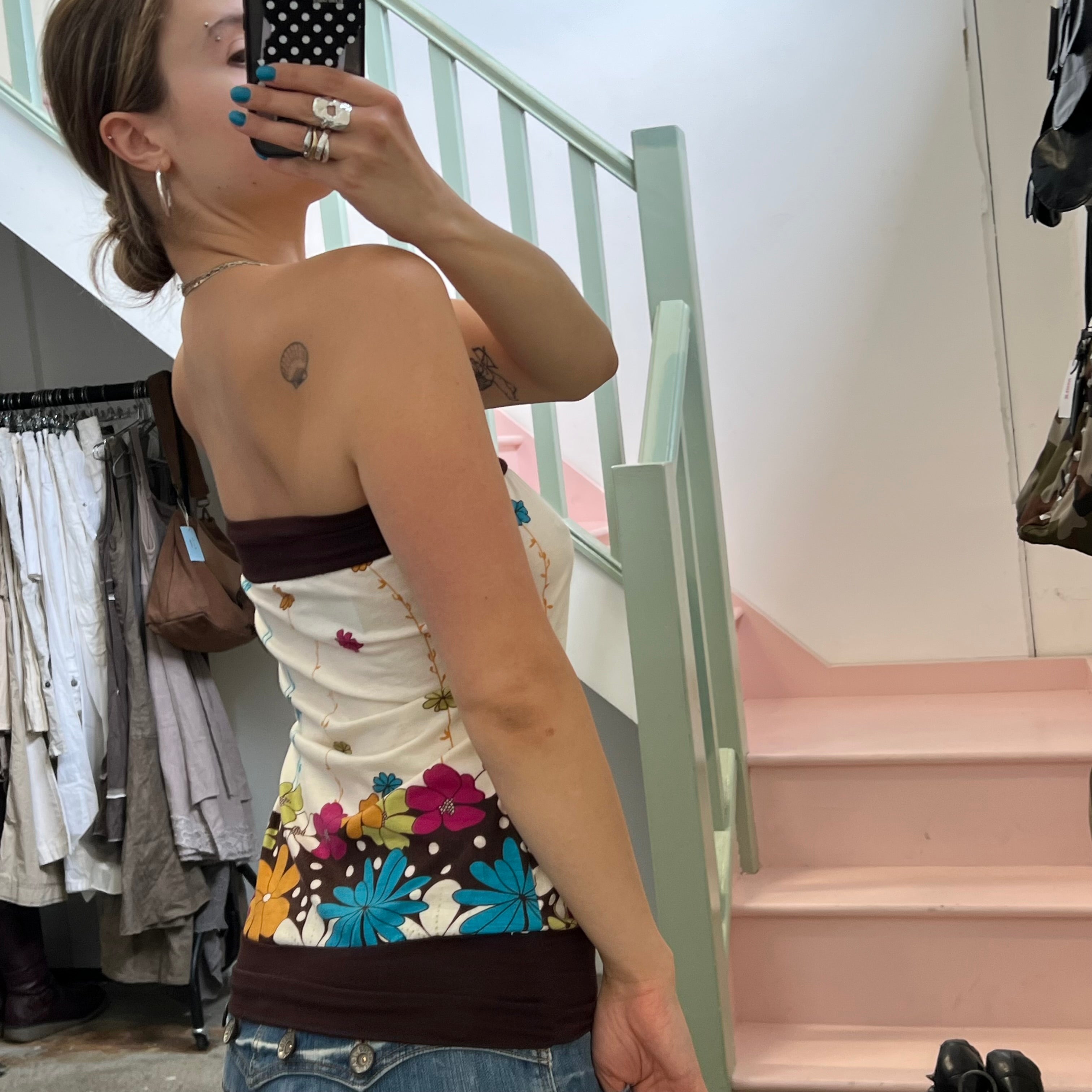 White strapless floral slouchy vest