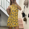 Yellow polka dot geo print halter neck vintage slip dress