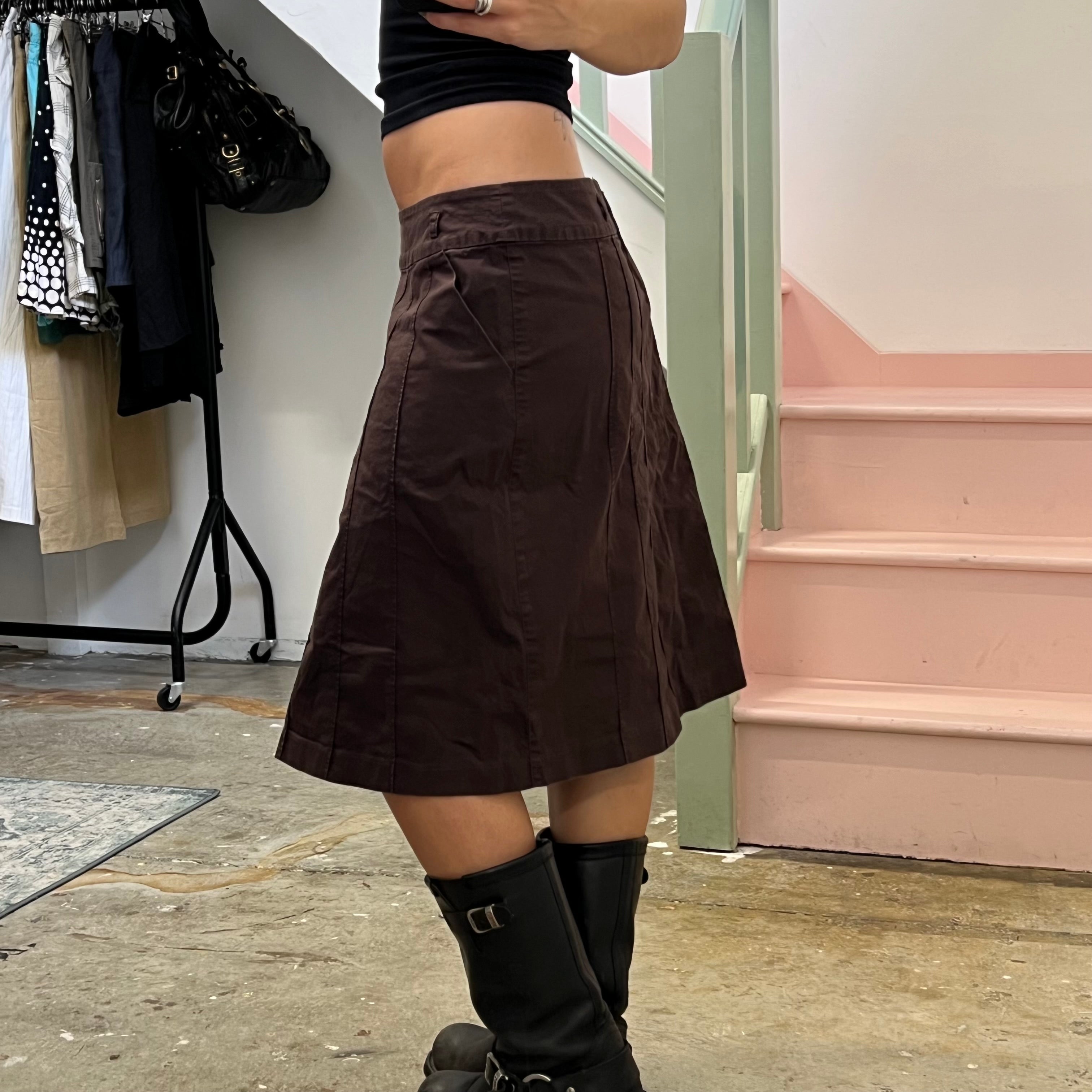 Brown structured midi skirt