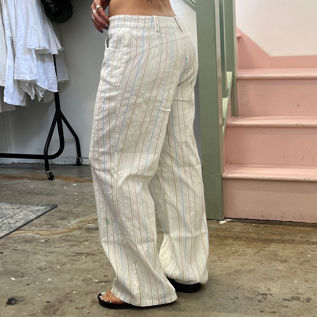 White and multi colour stripe trousers