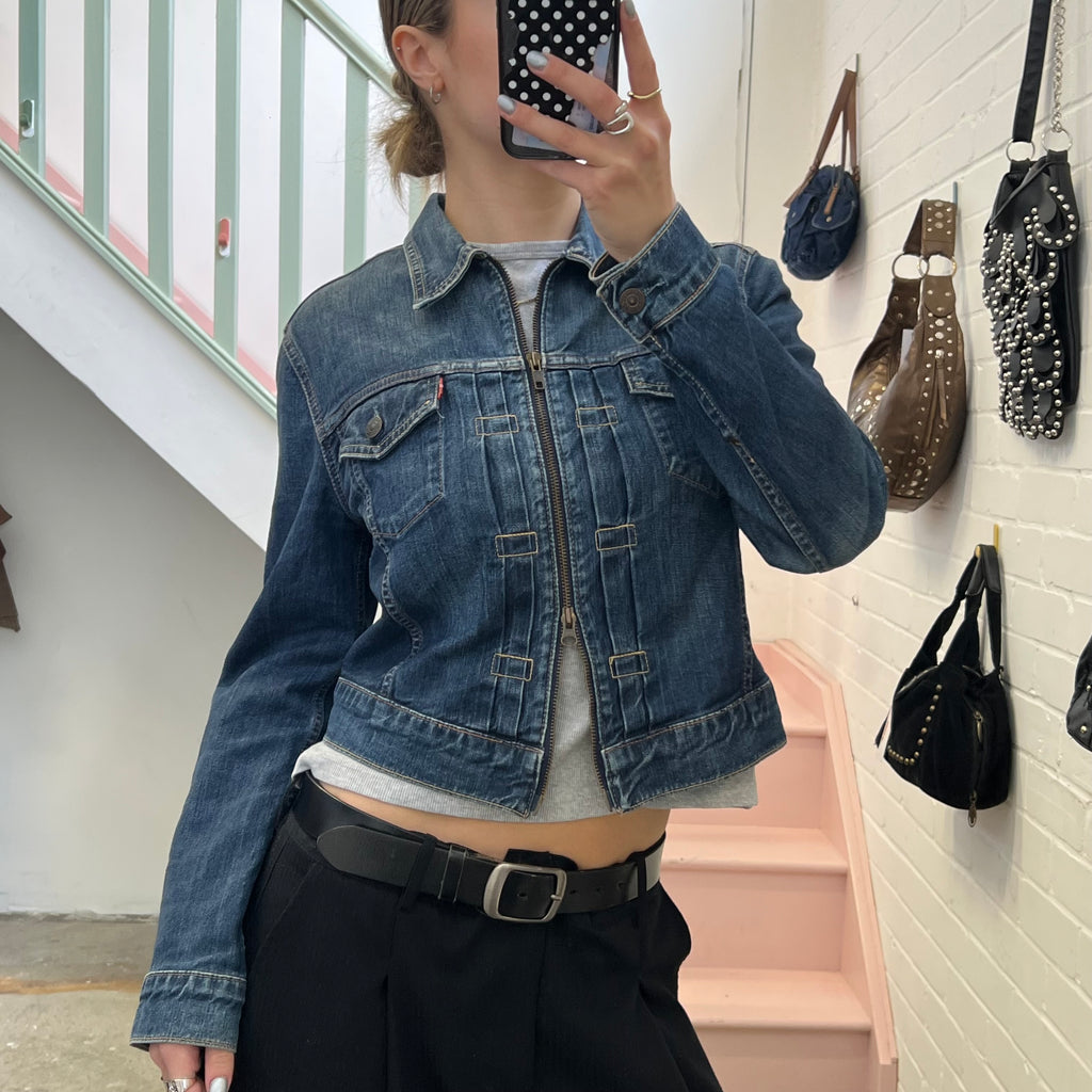 Levi’s dark wash zip up denim jacket