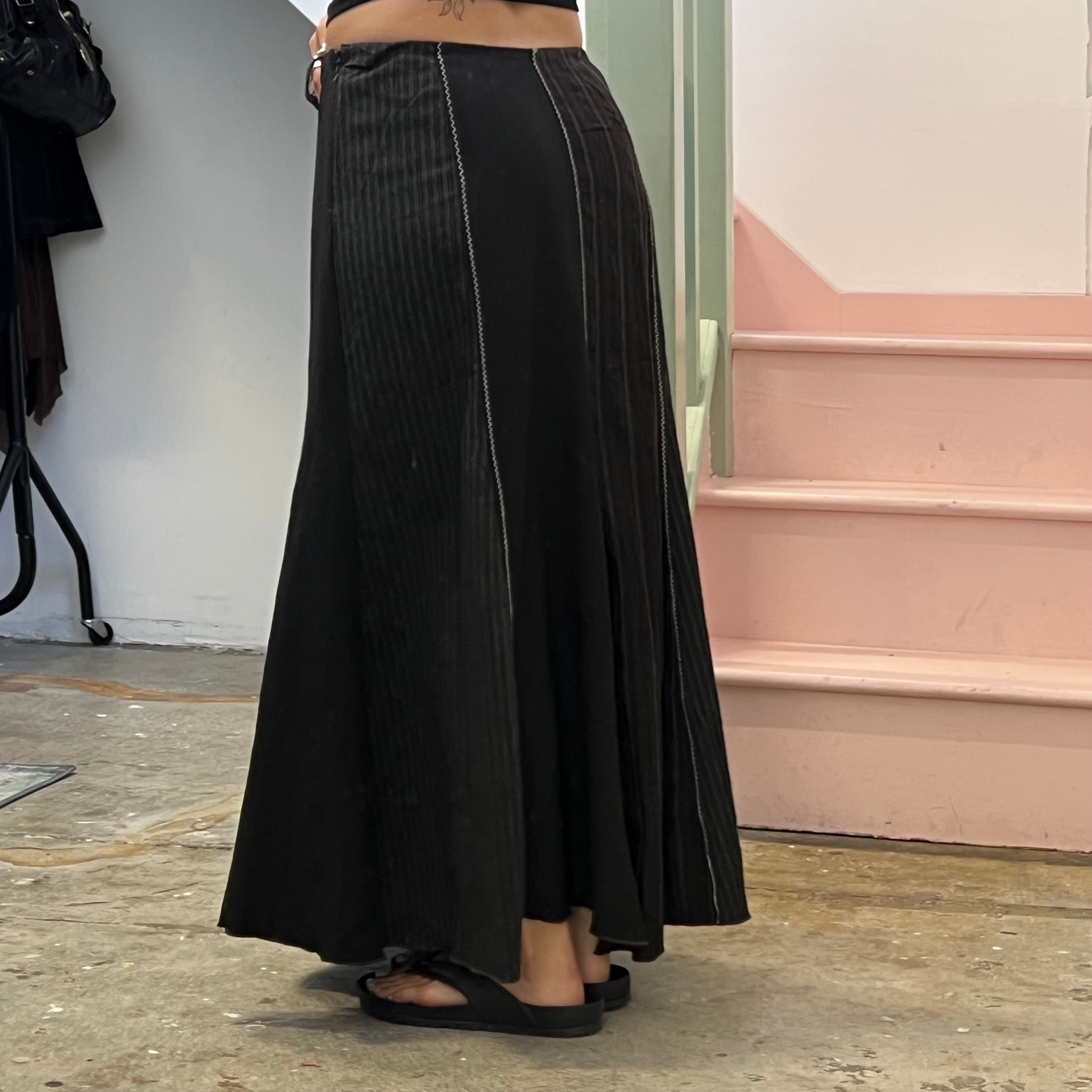 Black and grey patchwork utility maxi skirt