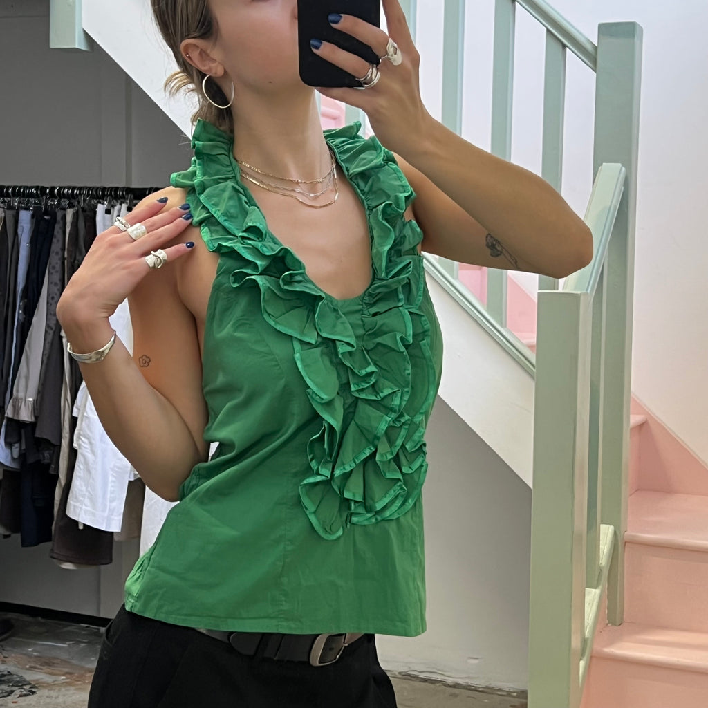 Green ruffle halter vest