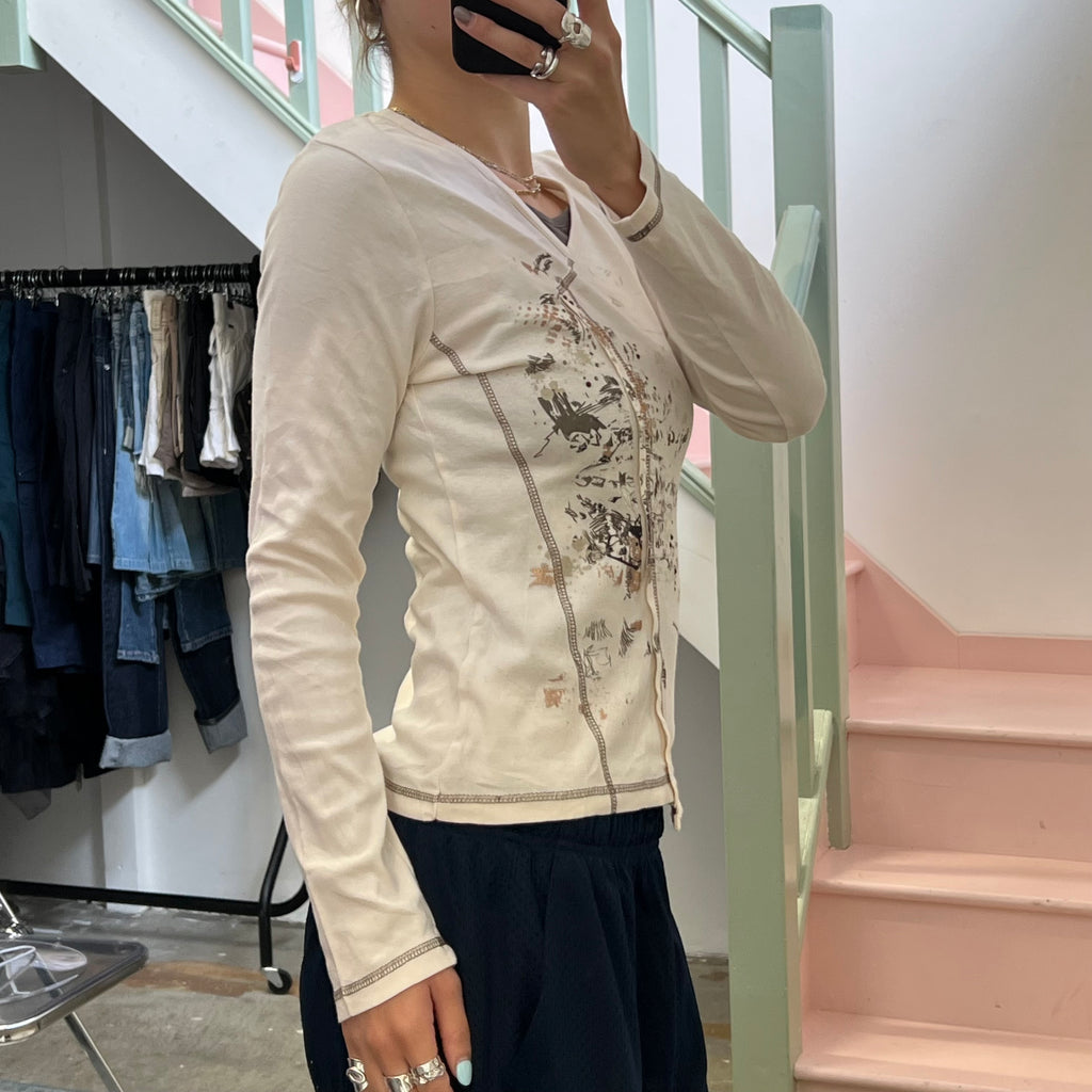 Cache cream graphic print long sleeve top