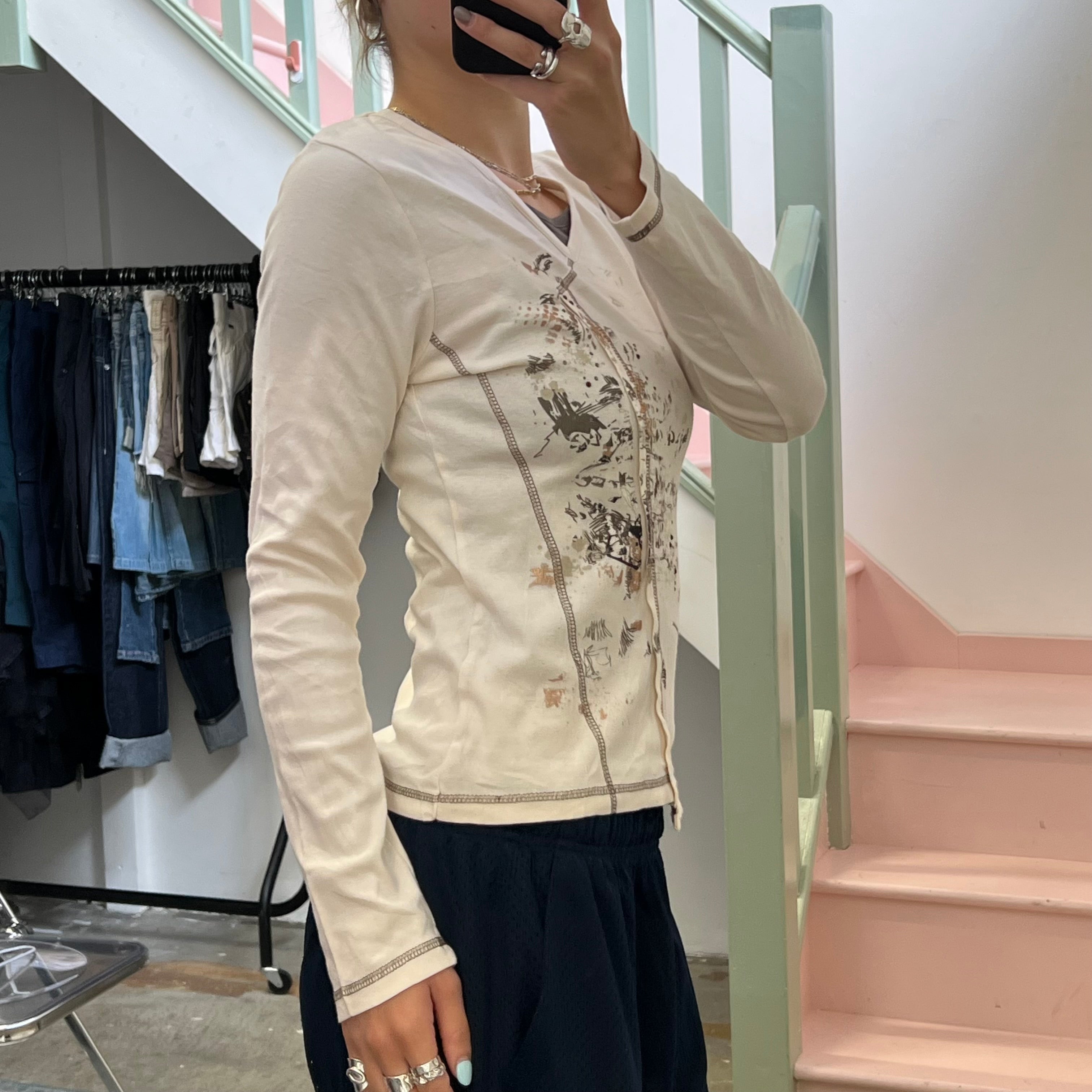 Cache cream graphic print long sleeve top