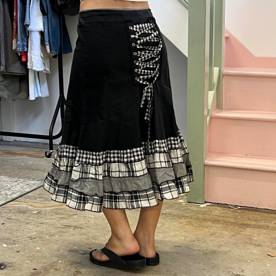 Black maxi skirt with gingham trim