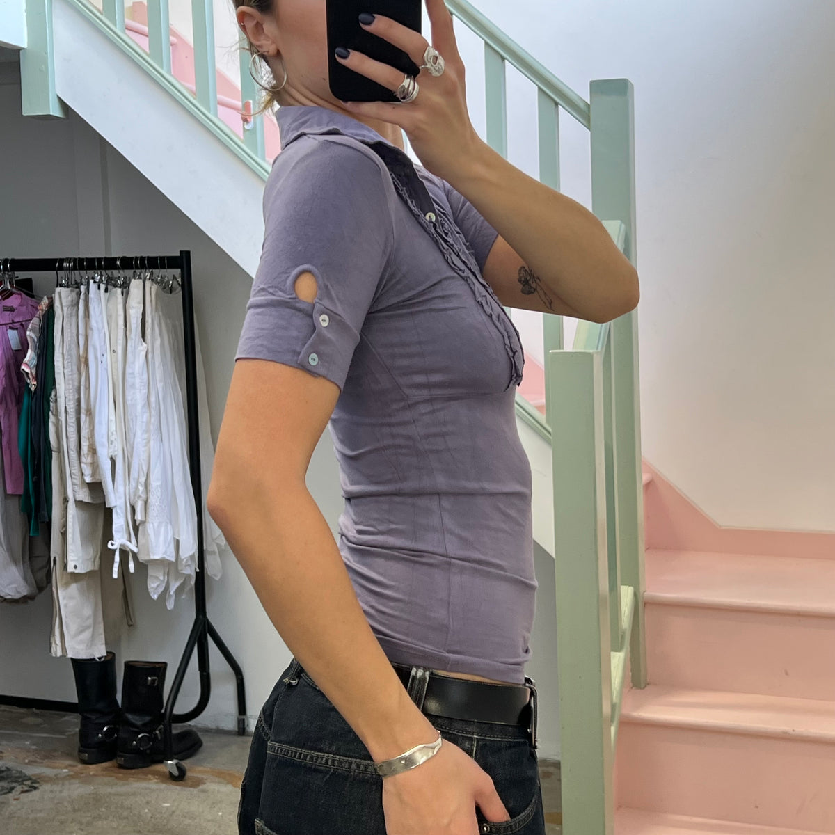 Intimissimi mauve ruffle polo top