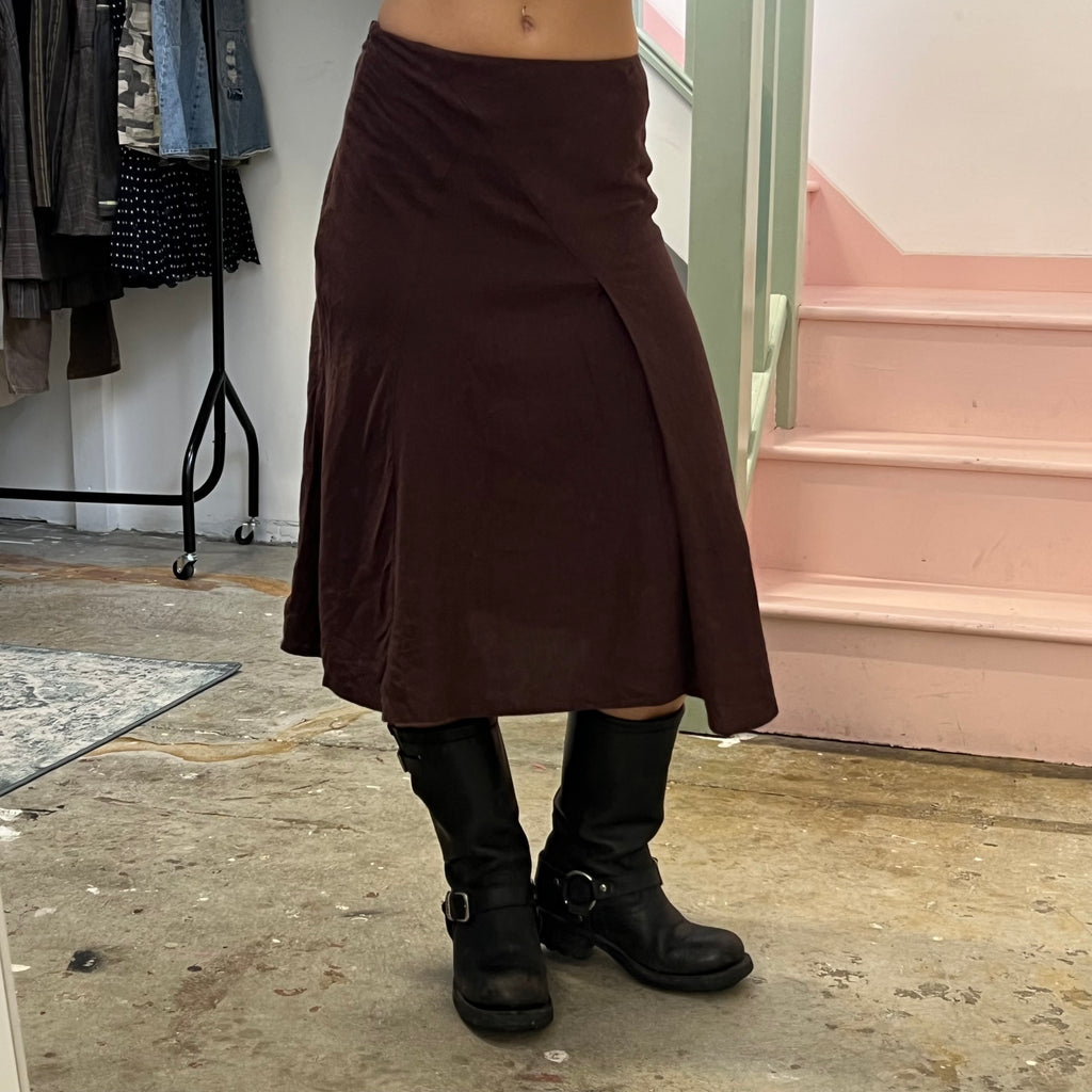 Brown asymmetrical maxi skirt