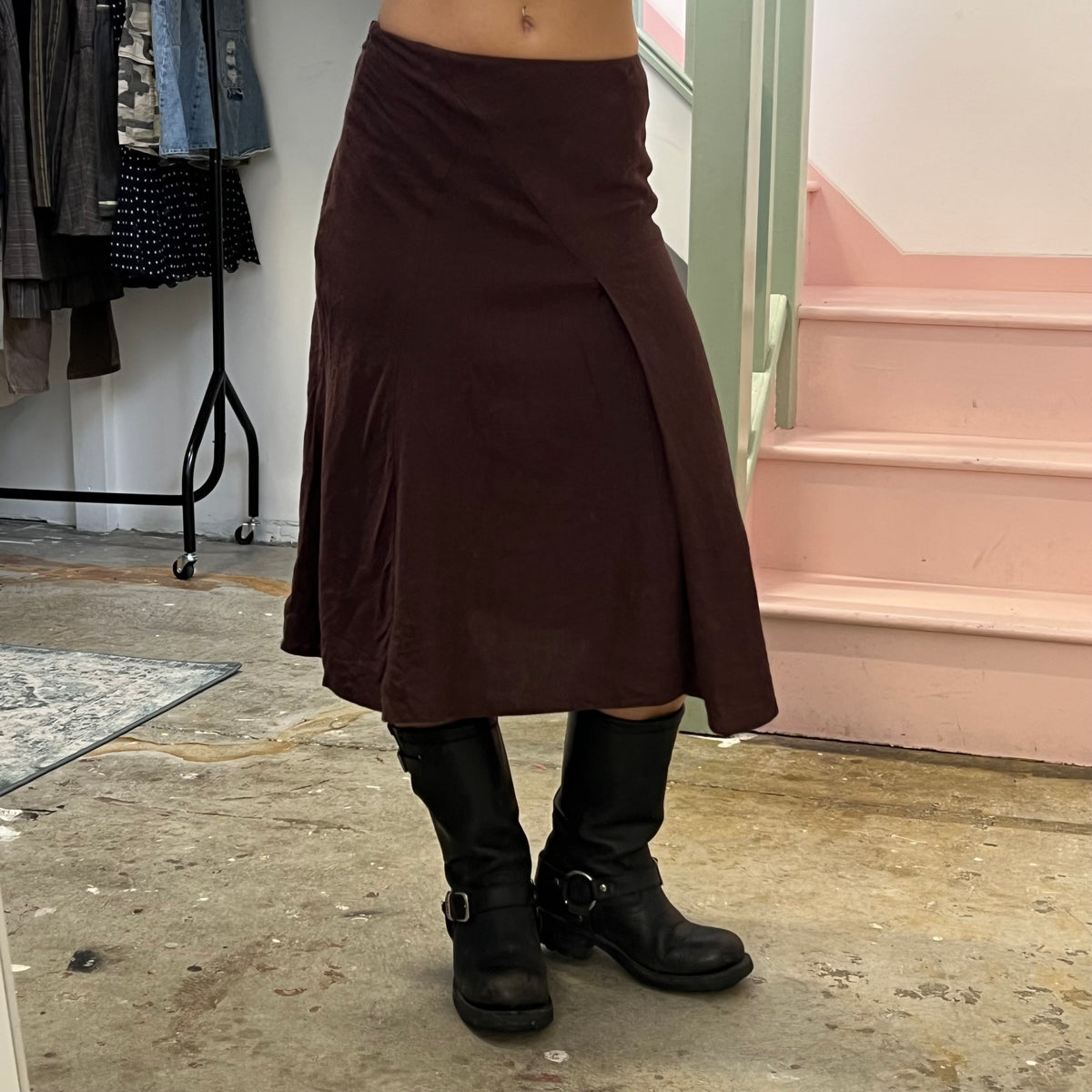 Brown asymmetrical maxi skirt