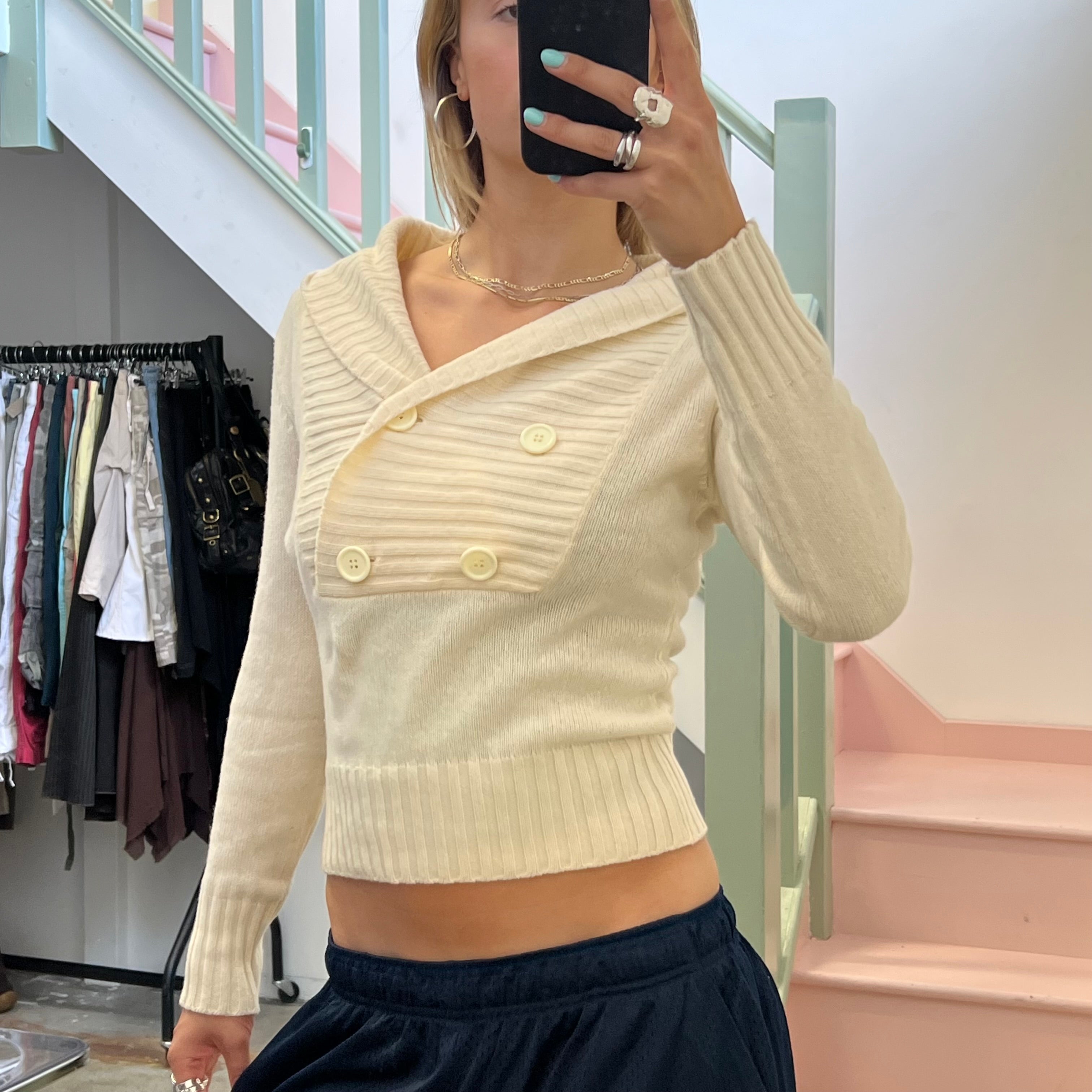 Cream off shoulder sweater