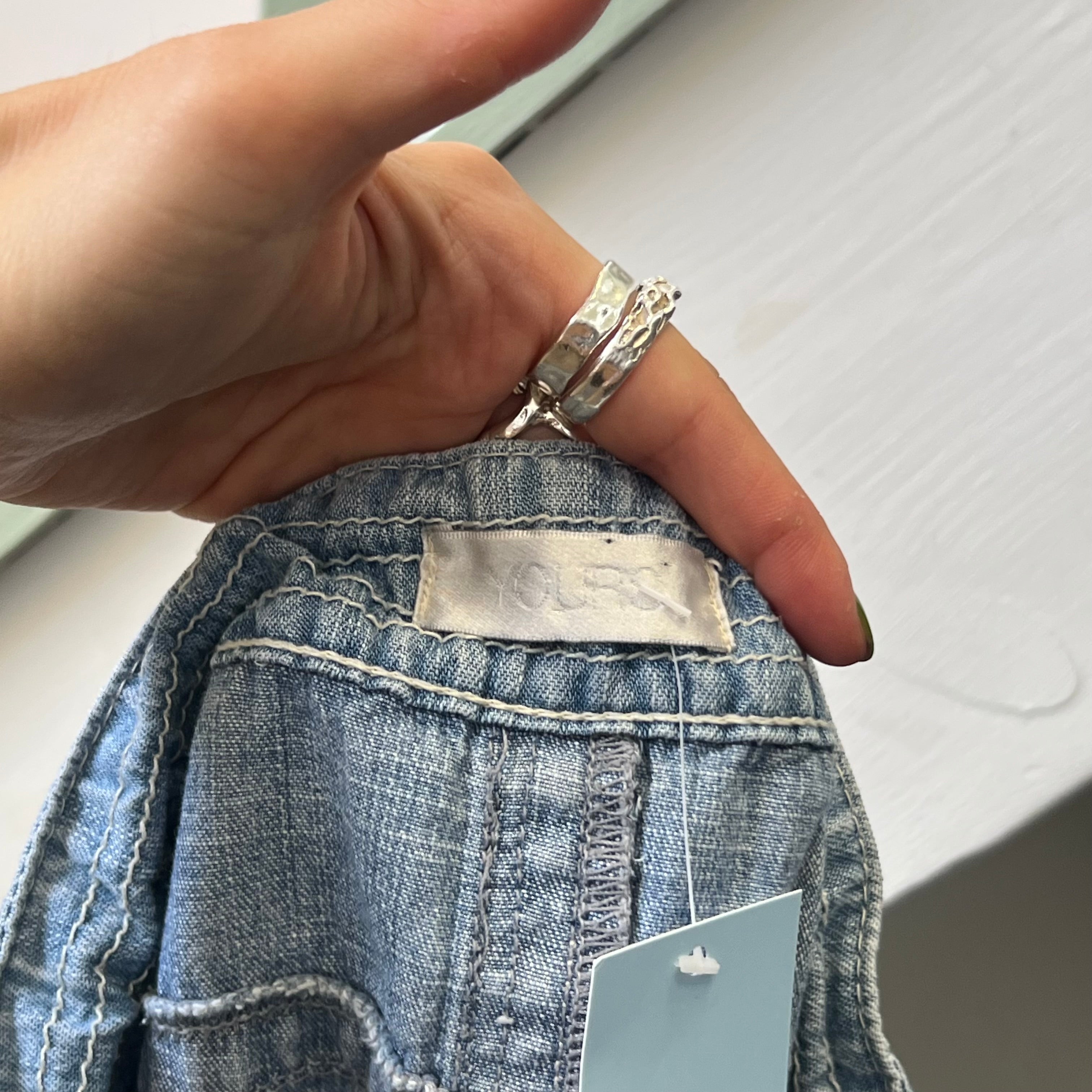 Blue wide leg baggy denim cargo capris