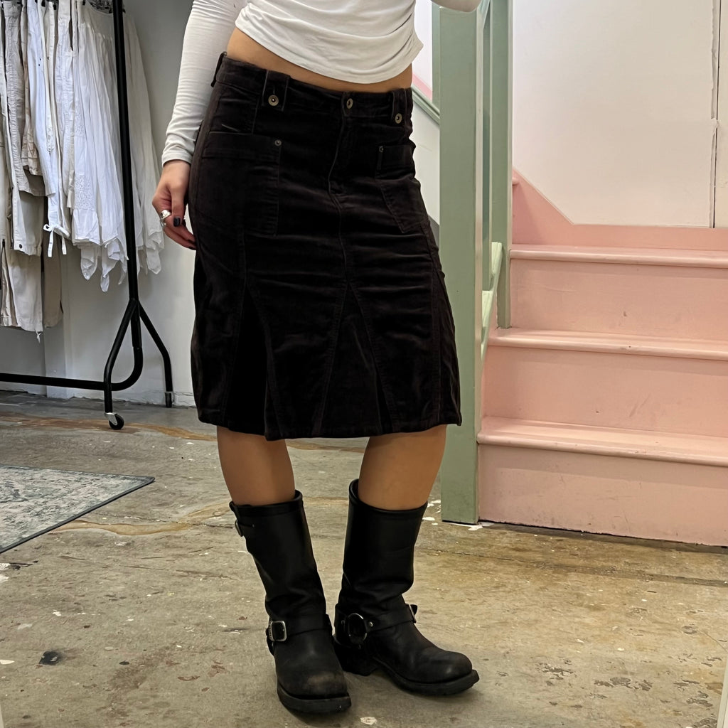 Brown corduroy midi skirt
