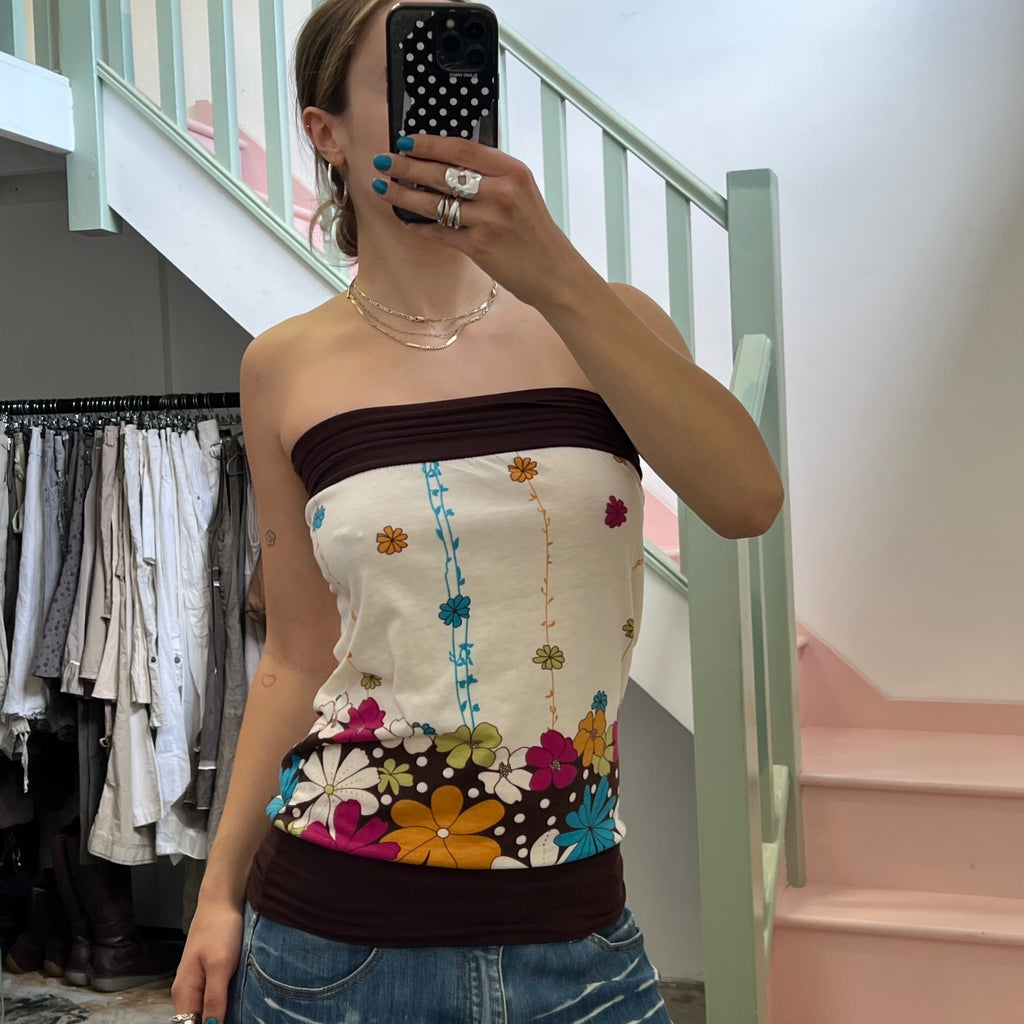 White strapless floral slouchy vest