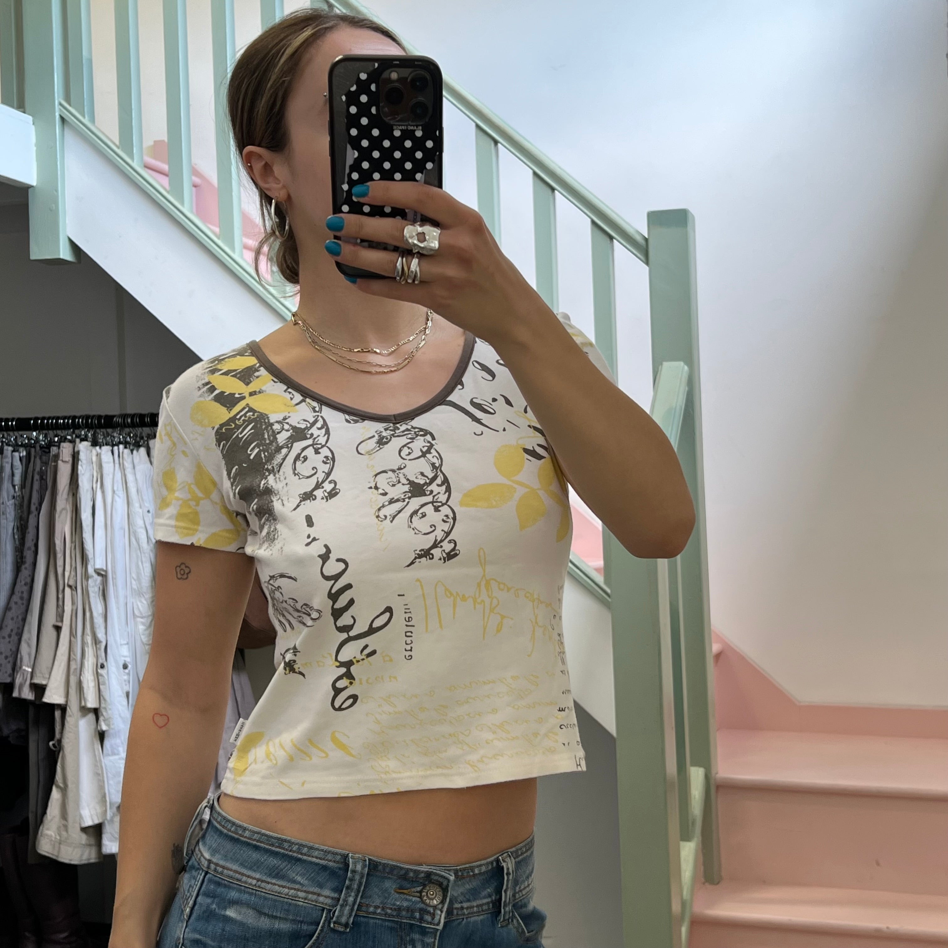 White grey graphic tee