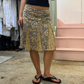 Grey and yellow floral pleated midi skirt
